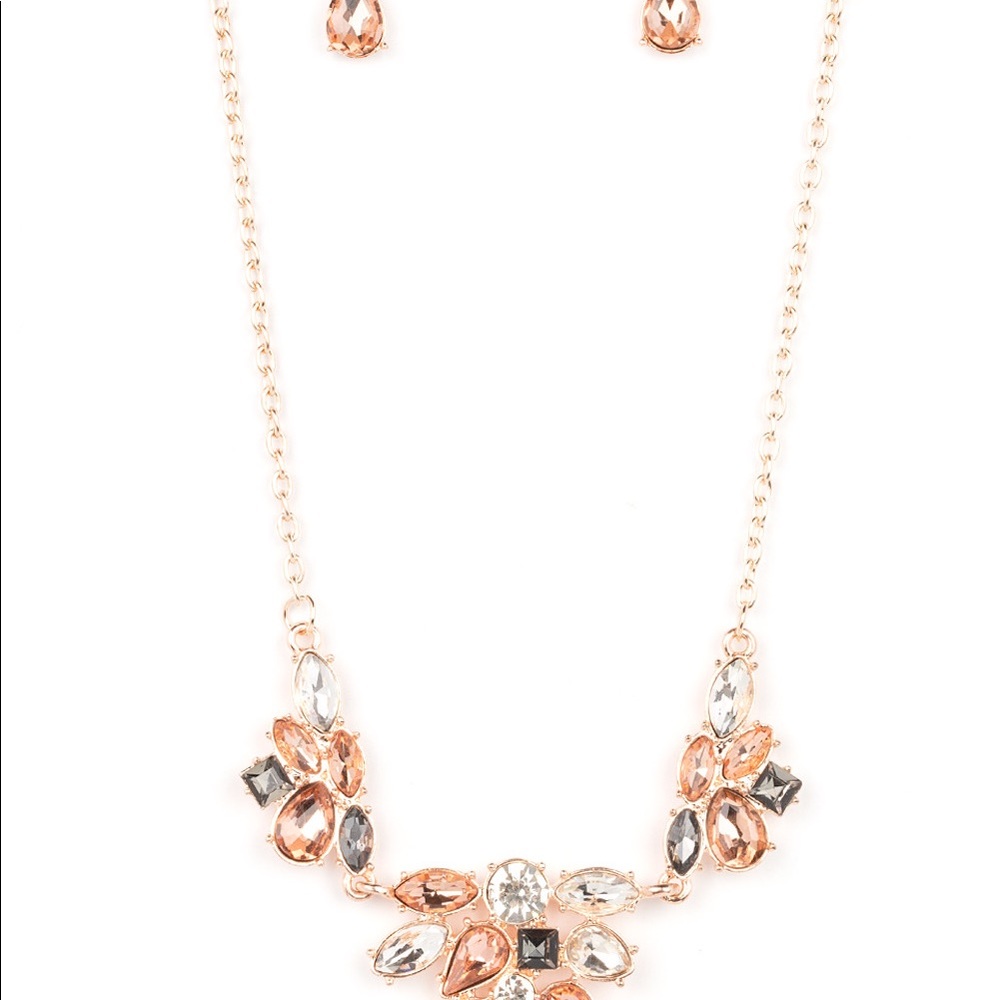 Rose Gold Rhinestone Necklace Set - Picture 4 of 5